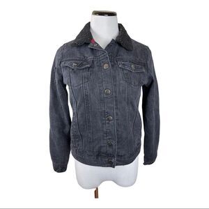 Roebuck & Co Black Denim Jean Jacket Buffalo Plaid Sz S Western Country Cowgirl